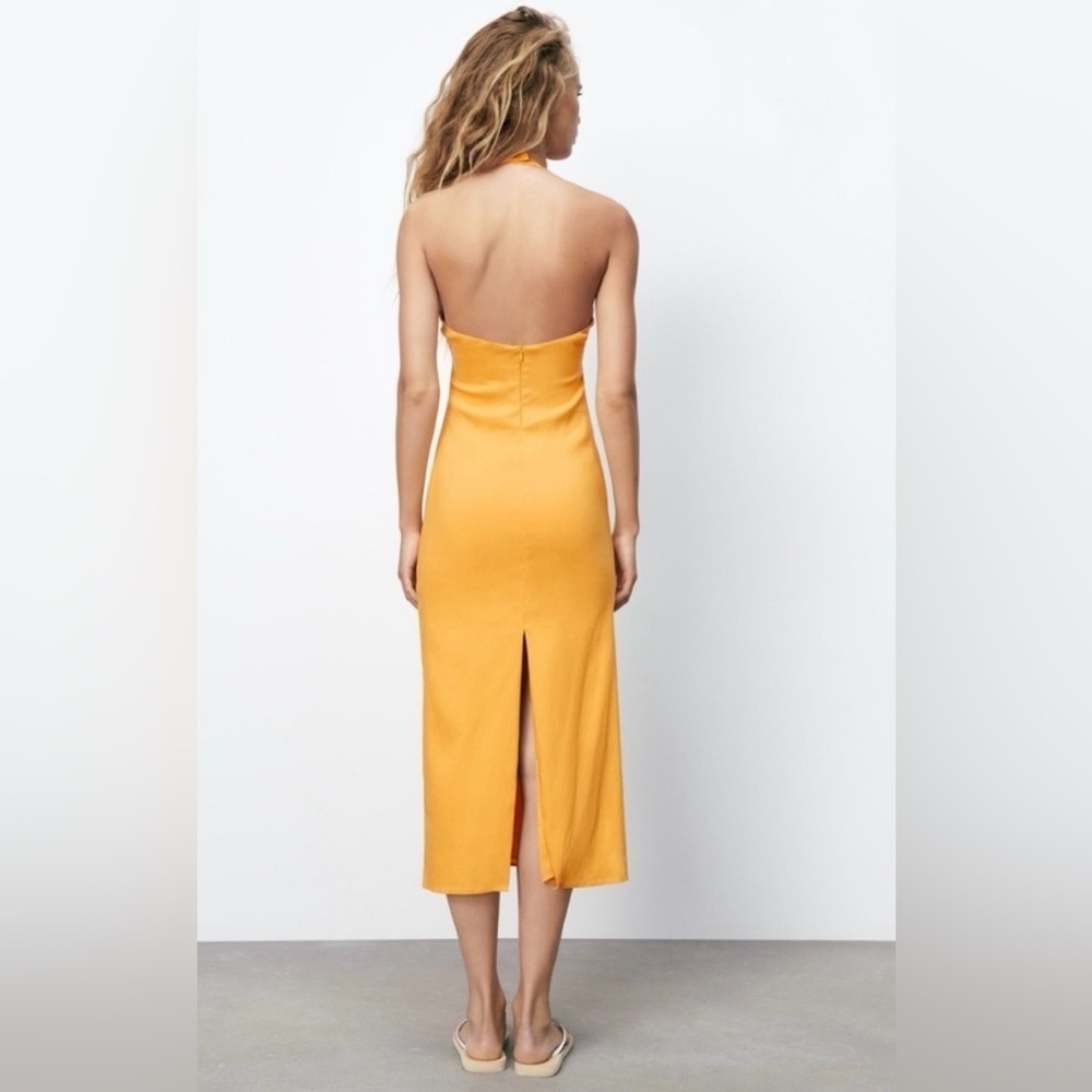 ZARA Women’s Yellow Halter Ring Front Midi Dress Size M Made in Turkey - Picture 2 of 8
